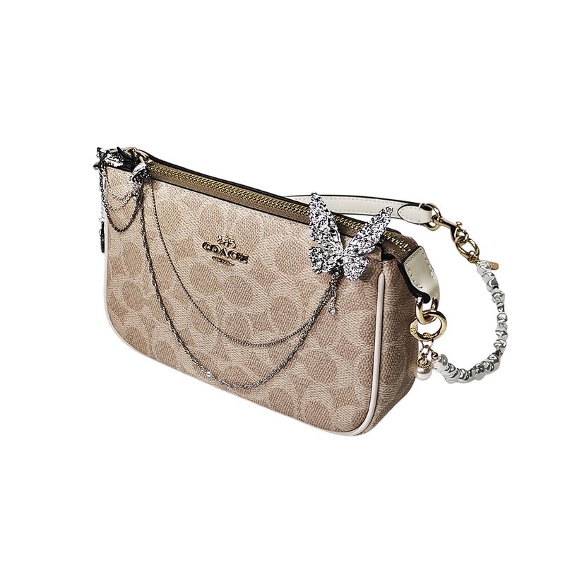 COACH shoulder bag [Customized bag] Nolita 19 silver diamond butterfly chain black and silver wings classic old flower Silver Butterfly Pearl Wings