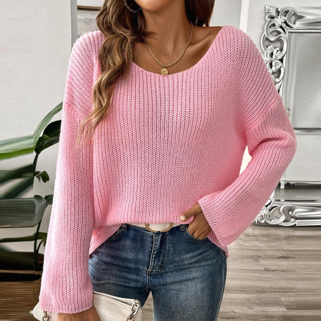 Женский пуловер-свитер, свободный топ с одной линией шеи, свитер с расклешенными рукавами и открытыми плечами