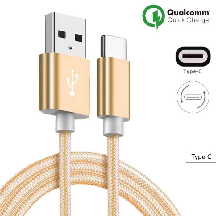 USB Type C Cable, 1M, For Phone - Golden Nylon