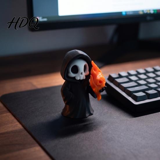 Жутко Милые Домашние Аксессуары Фигурка Жнеца на Хэллоуин 3D Печать Жуткий Маленький Темный Мультяшный Коллекционный Игрушечный Статуэтка с Огненным Черепом Настольная