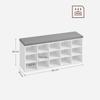 VASAGLE LHS15WT Shoe Bench Bench Shoe Rack with Seat with Cushion and 15 Compartments Storage Rack for Hallway Holds up to 200 kg White Grey