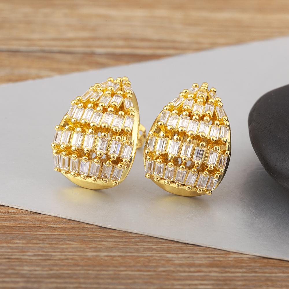 Nidin Classic New Design Waterdrop Shape Pave White/Colorful Zircon Stud Earrings For Women Light Luxury Ear Jewelry Accessories