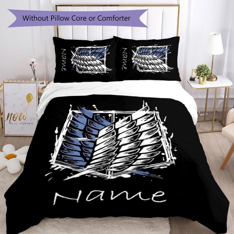 3pcs Custom Name Attack on Titan Bedding Set Duvet Cover Closure Includes 1 Duvet Cover & 2 Pillowcases for All Seasons Bedroom Decor