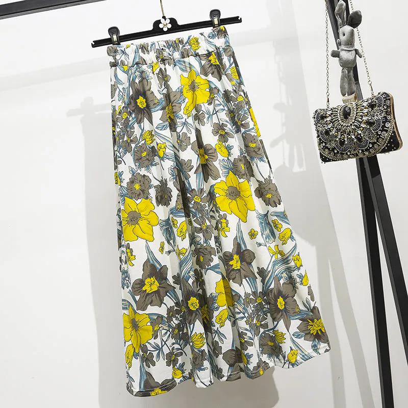 WTEMPO Женские весенние свободные юбки трапециевидной формы в этническом стиле с высокой талией, летние хлопковые плиссированные юбки большого размера с принтом