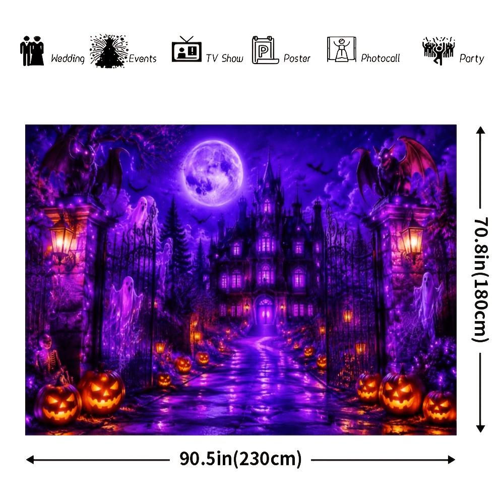 One 2D flag. Halloween-themed background fabric, a dark castle under a purple full moon with ghosts.
