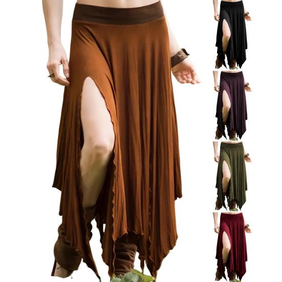 Женская юбка с высокой талией, однотонная, неровный подол, длинная юбка с боковыми разрезами, утягивающая юбка для работы, отдыха, путешествий