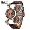 Oulm 1167 Luminous Hands Male Quartz 3 Time Zone Wristwatch Men Sport Unique Design Leather Mesh Steel Strap Men's Watches