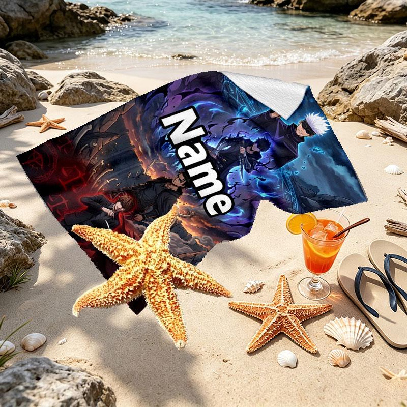 Custom Name Personalized Jujutsu Kaisen Print Beach Towel, for Trip Camping Beach Party Home Decor, Birthday Gift for Family & Friends