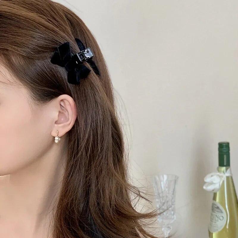 Корейский бархатный бант, заколка для волос, зажим-коготь, милый черный, красный бант, маленькая заколка для волос, головной убор принцессы, заколка для волос для девочек и женщин