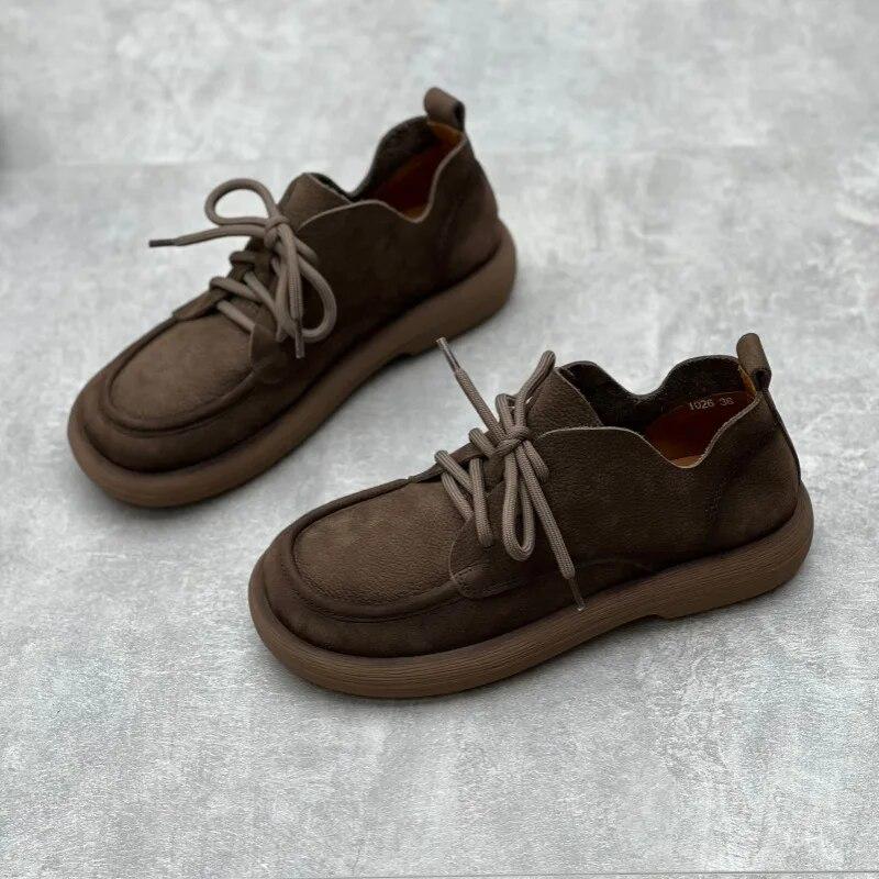 Johnature Ретро женская обувь с круглым носком на шнуровке из натуральной кожи на мягкой подошве, однотонные туфли-лодочки из воловьей кожи для отдыха
