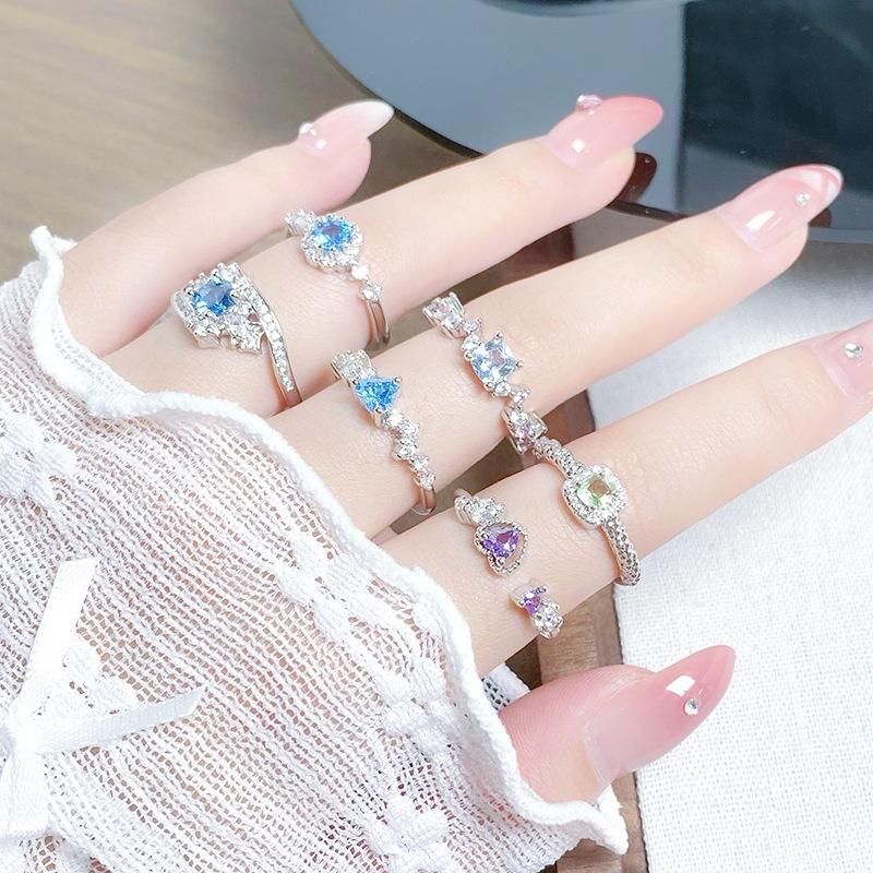 [Symphony Color Qi Ring] Color Treasure Small Sugar Cube Full Of Diamonds Zir*****Pening Ring Light Luxury Advanced Sense Niche Stacking Ring