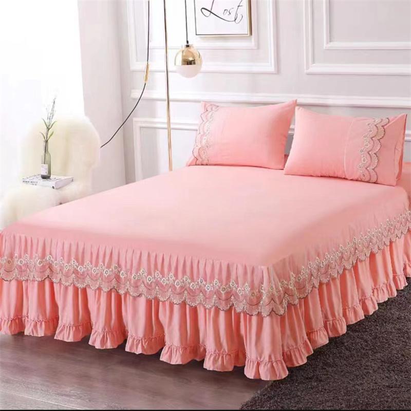3 шт. кружевная юбка-кровать с рюшами, кружевная юбка, стильное покрывало в стиле принцессы, противоскользящее покрытие для двуспальной кровати 1,8 м с защитным ремешком