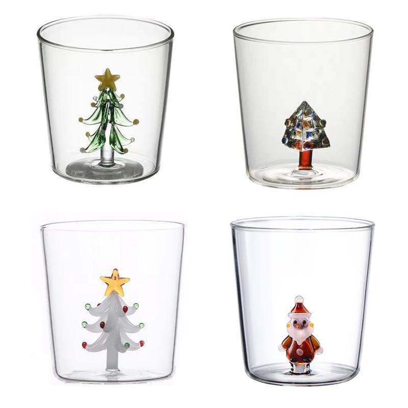 2/4 шт. 3D узоры Рождественский стеклянный набор чашек Кофейная кружка для вина Рождественский молочный стеклянный набор чашек для украшения дома Рождественский подарок 300 мл