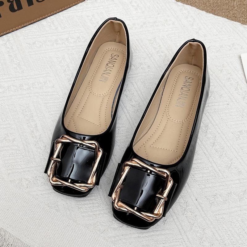 Мода Женская Мода Балетки Весна Новые Квадратный Носок Неглубокий Вырез Металлическая Пряжка Мягкая Подошва Противоскользящие Износостойкие Одинарные Туфли