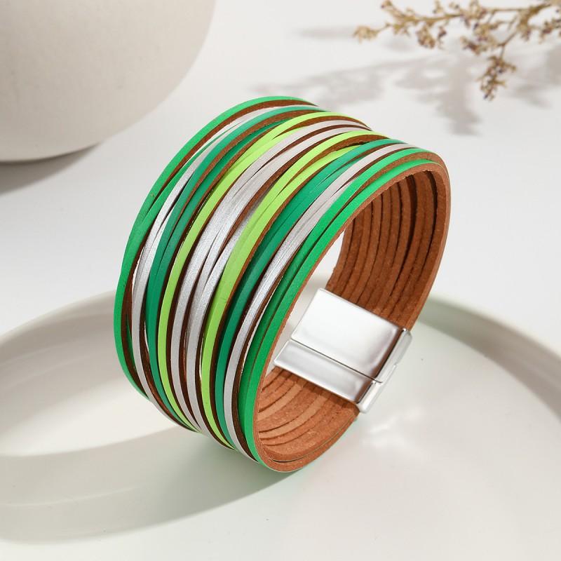 Multi-Strand Gradient Leather Bracelet Women With Magnetic Clasp PU Wristband In Fashionable Colors