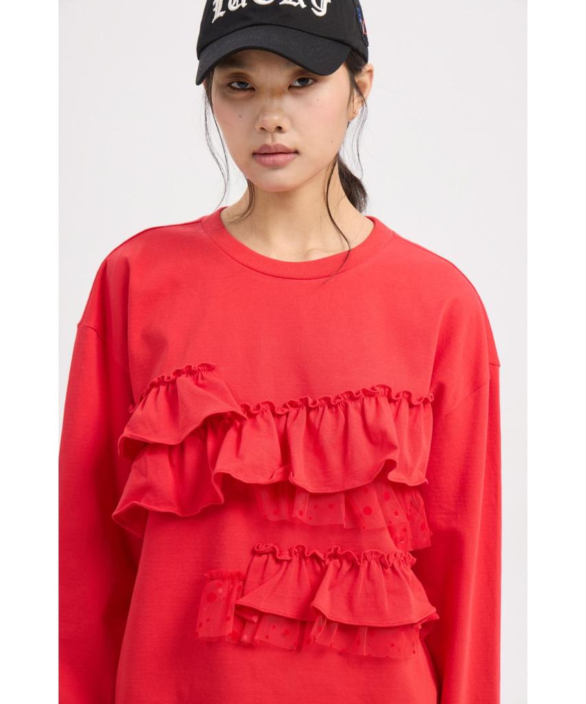 LUCKY CHOUETTE Frill Point Standard Fit Long Sleeve T-Shirt (Red) Lftaw25420Rex