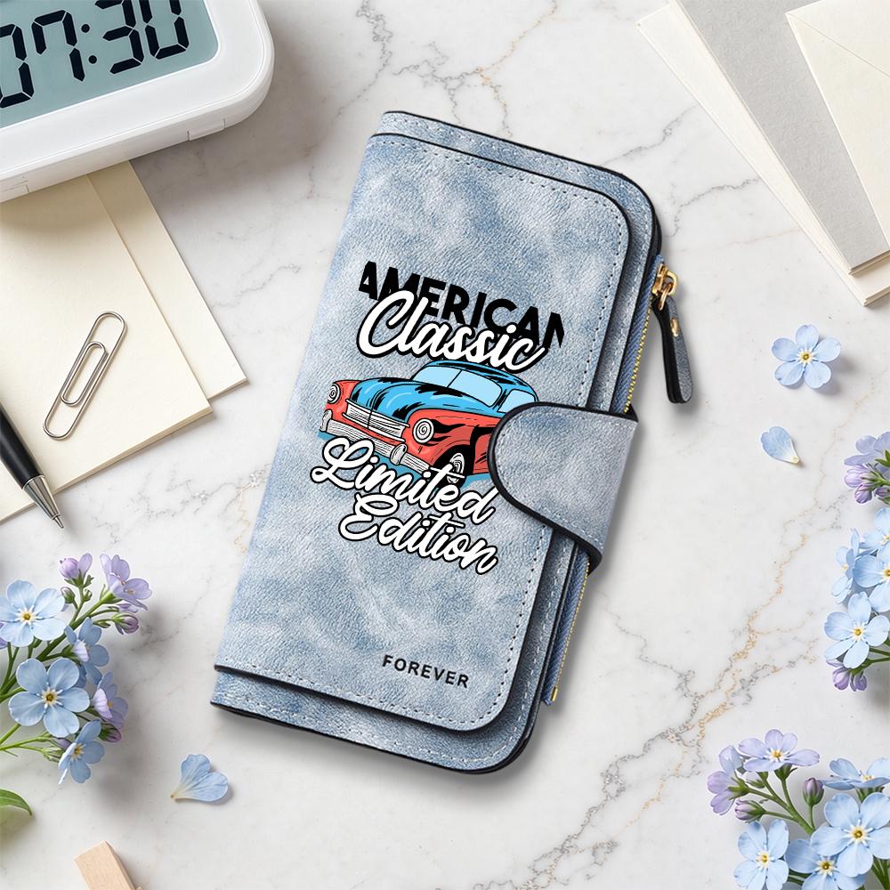 Vintage Classic Car Pattern Fashion Multi Slot Women Long Wallet Portable Daily Money Holder with Zipper