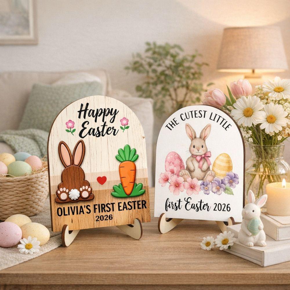 Cartoon Easter Table Decoration Standing Thickened Bunny Easter Decoration with Stand Handmade Wooden Rabbit Ornament