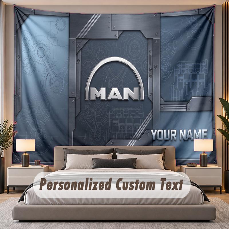 Custom Name Text Tapestry MAN Truck Personalized Polyester Wall Tapestry For Bedroom And Room
