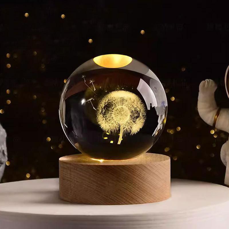 8 см Хрустальный шар Ночник Галактика 3D Лазерная гравировка Орнамент Деревянный Ночник Галактика
