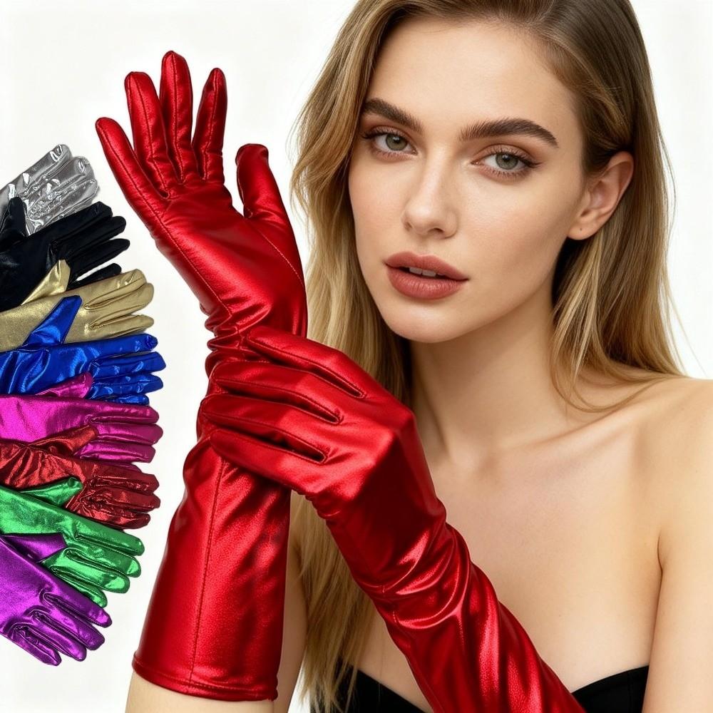 Shiny Patent Leather Gloves Solid Color Women Mittens Slim Long Gloves Photography
