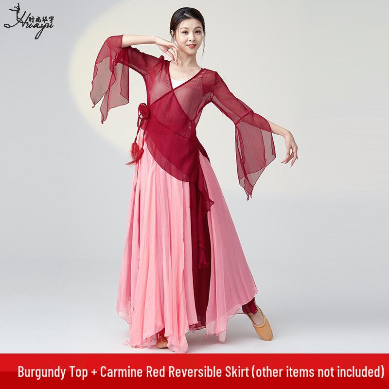 Huayu Classical Chinese Dancewear Set: Long Flowing Fairy Spirit Top for Women's Performance