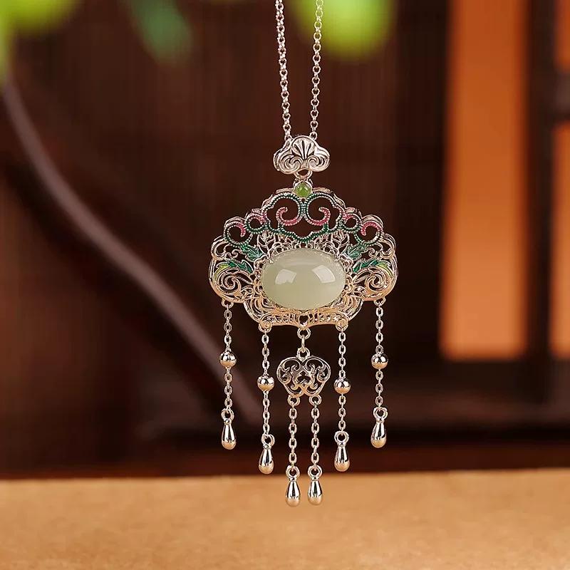 925 silver national style Ruyi fringed retro pendant, simple and elegant light luxury temperament sweater chain women's necklace