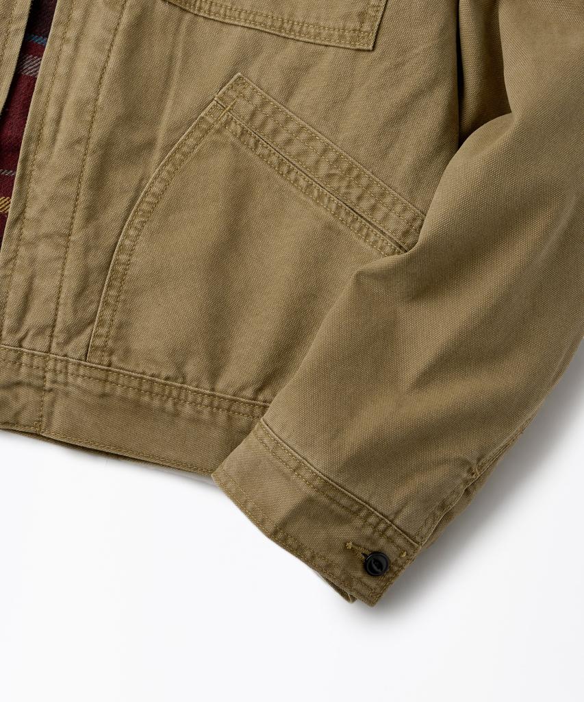 OUTSTANDING 50S Blanket-Lined Zip Work Jacket_Khaki