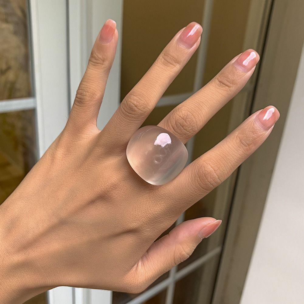 Candy Color Geometric Ring Classic Big Dome Plain Ring Jewelry Accessories Acrylic Ring Part