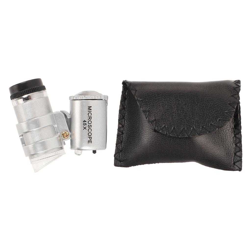 45X Mini Pocket Microscope Adjustable Portable Magnifying Glass with 2 LED Lights for Jewelry