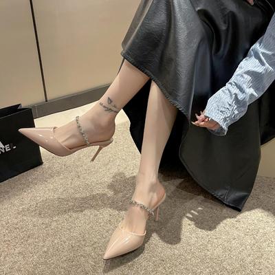 Брендовая женская обувь, женские туфли на высоком каблуке, летние однотонные туфли для офиса и карьеры, новые сексуальные туфли на высоком каблуке с острым носком, украшенные кристаллами