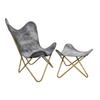 Handmade Gray Leather Butterfly Chair With Footstool Folding Relax Accent Chair