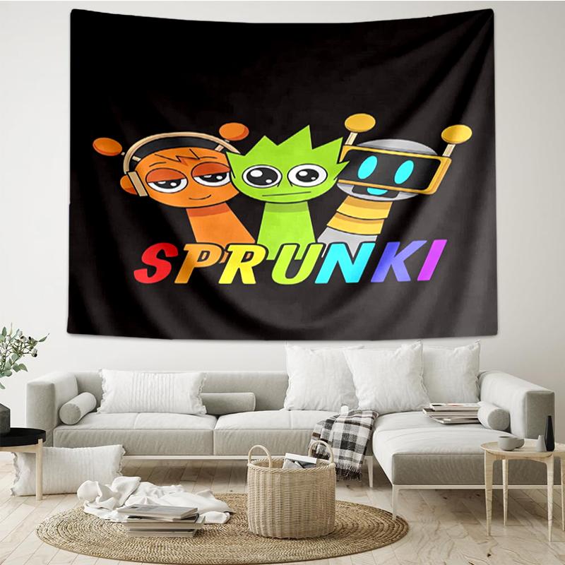Sprunki Print Tapestry, Backdrop, Easy Setup, Ideal for Bedroom, Office & Living Room, with Aesthetic Wall Hanging Decor.