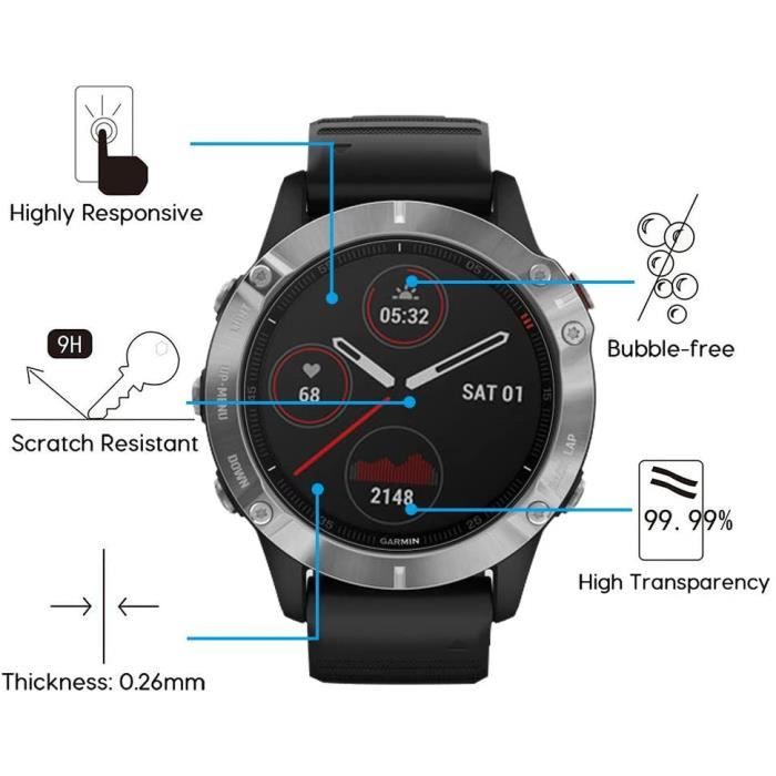Verre Trempé pour Garmin Fenix 6 - Fenix 6 PRO - Vivomove HR [Pack 2] Film Vitre Protection Ecran Montre Connectée Phonillico®