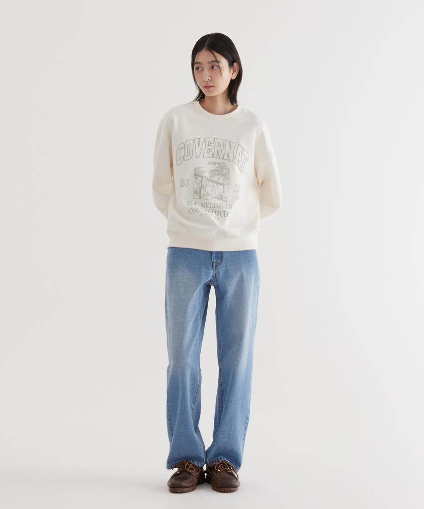 COVERNAT Palm Tree Graphic Sweatshirt Ivory