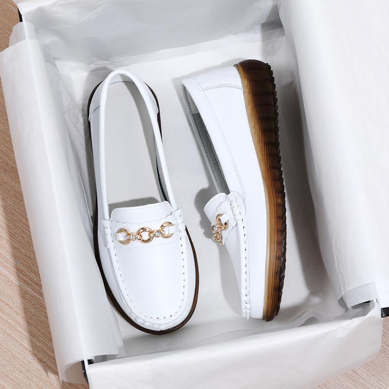 Весенне-осенняя женская повседневная обувь из металлической кожи с мягкой лапшой и мягкой лапшой, женская кожаная обувь