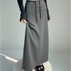 Skirt with Straight Slit High Waist New Style Elastic Slim Autumn Drawstring Casual Long Skirt