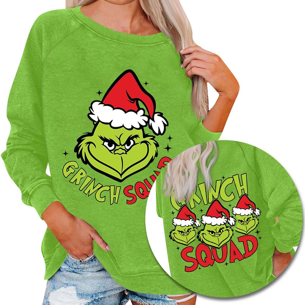 Женский повседневный модный рождественский принт с длинным рукавом и круглым вырезом, пуловер, топ