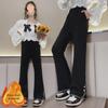 2024 Girls' Black Flared Plush Pants - Autumn/Winter Fashion for Older Children