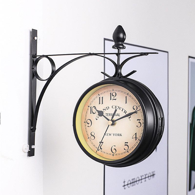 European Retro Double-Sided Wall Clock: Vintage Iron Art Design for Cross-Border Decor