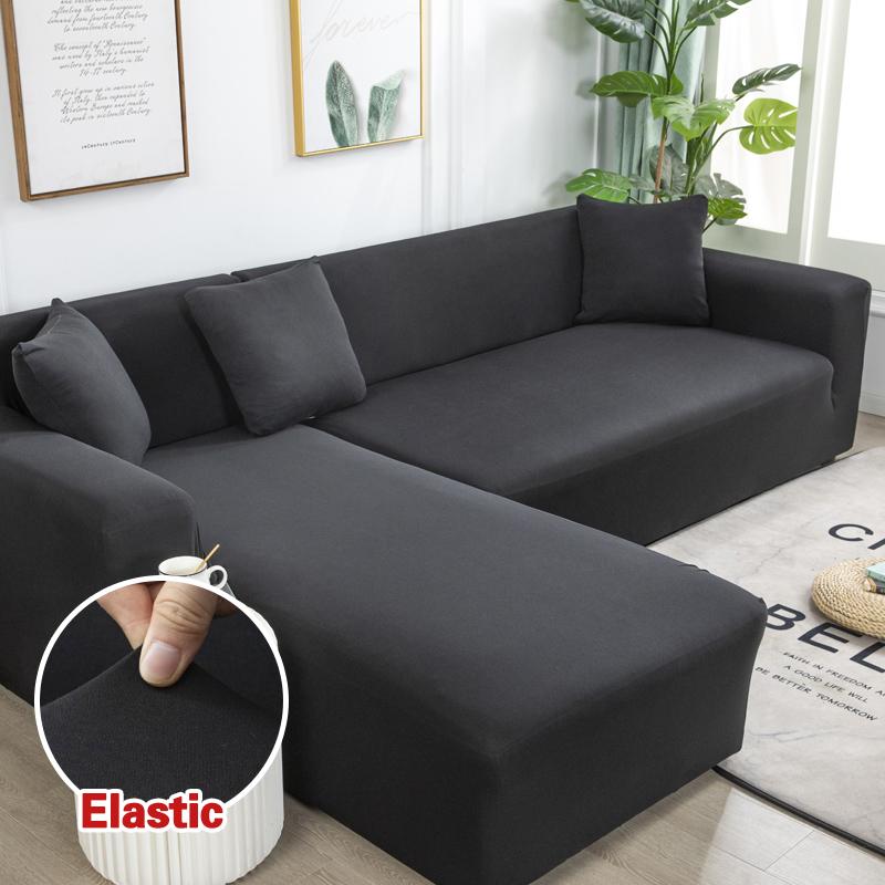 Solid Color Corner Sofa Cover Elastic Thin Fabric Sofa Covers for Living Room Pets L Shape Sofa Need Order 2 Pieces Slipcover
