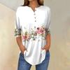 Женские топы с рукавами 3/4, летние футболки с цветочным принтом и V-образным вырезом, повседневные базовые футболки с пуговицами, туники