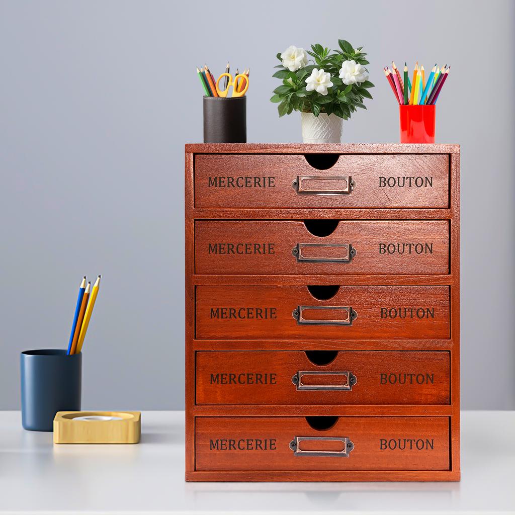 Деревянный органайзер для стола с 5 ящиками, Ящики для хранения, Винтажный ящик-полка для организации документов, файлов, ручек, блокнотов