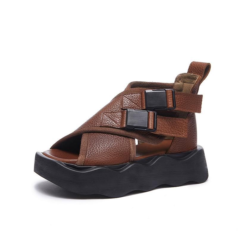 Retro Thick-soled Genuine Leather Women's Sandals Sponge Soled Shoes Roman Sandals