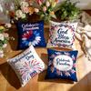 4 Pcs Independence Day Floral Bow Single-Sided Printed Pillowcase Cushion Cover,Suitable For Living Room,Bedroom,Car Decoration