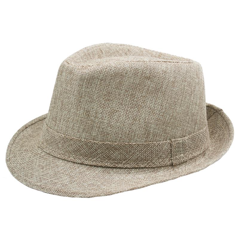 Retro Summer Linen Fedora Jazz Hat with Roll-Brim for Outdoor Sun Protection