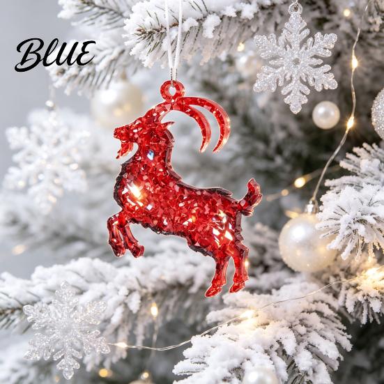 Holiday Ornament for Family Goat Christmas Tree Hanging Ornaments, Decorative 2D Flat Acrylic Festive Winter Pendant Party Home Decor, Lightweight