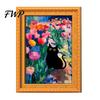 Vintage Frame Refrigerator Decor Oil Painting Cat Magnet, Wooden Black Metal Doors Decorative Magnets Theme Retro Rectangle Magnetic Decoration Photo