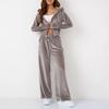 Womens 2 Piece Velour Tracksuit Soft Velvet Hoodies Outfits Athletic Zip Up Jacket And Wide Leg Pants Sweatsuit Set