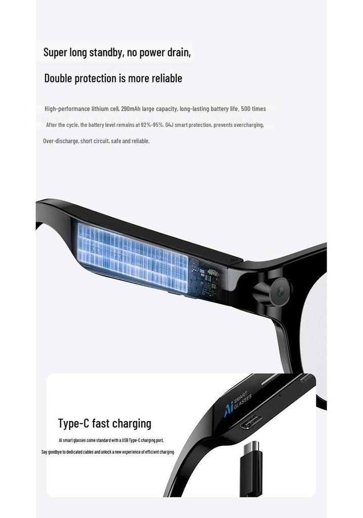 M89(WheatAI) Smart Glasses: Bluetooth Calling, 200W Pixel Camera, Anti-shake, AI Translation, Music Playback